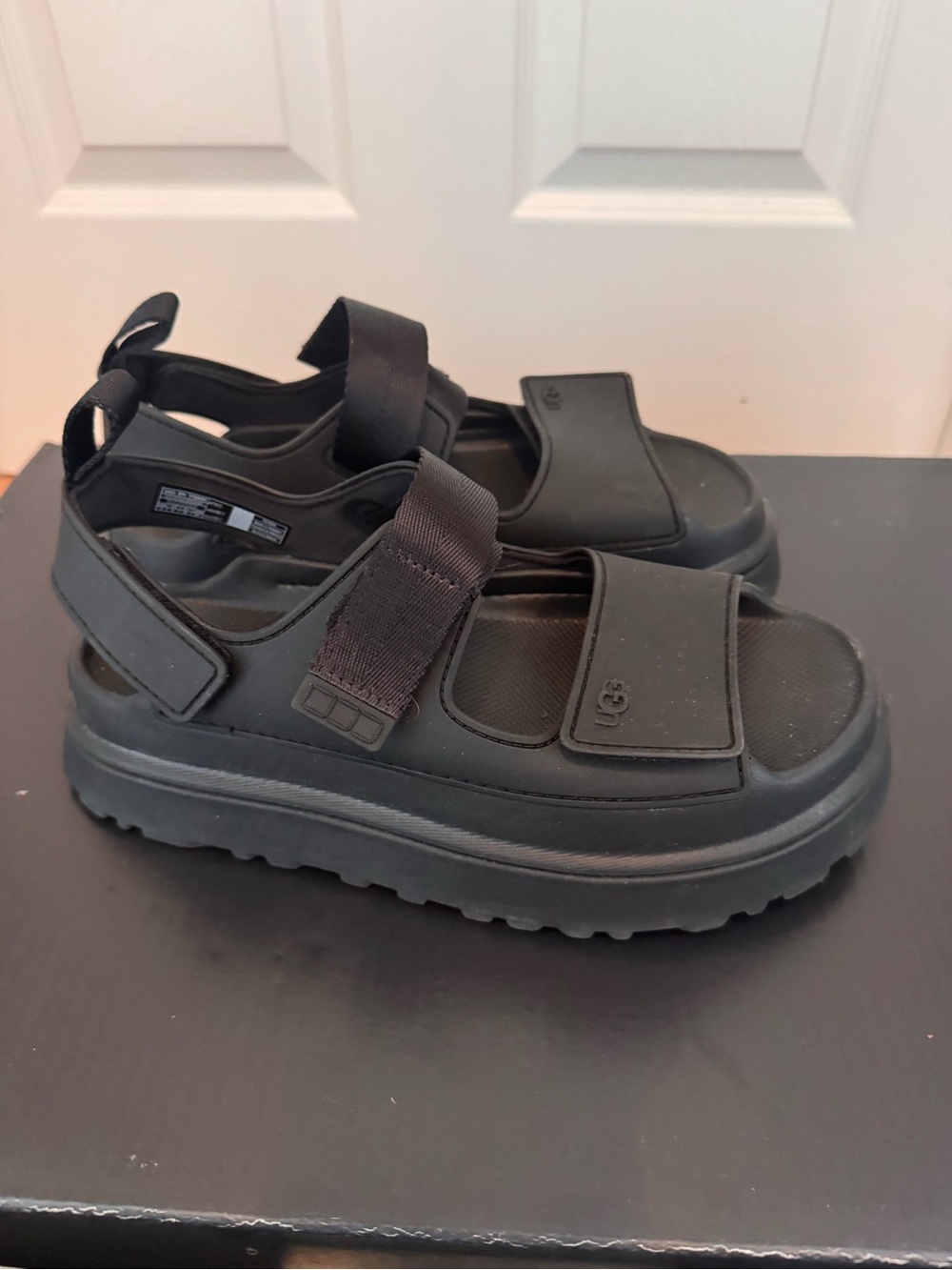 UGG Women Black Chunky Velcro Strap Sandals